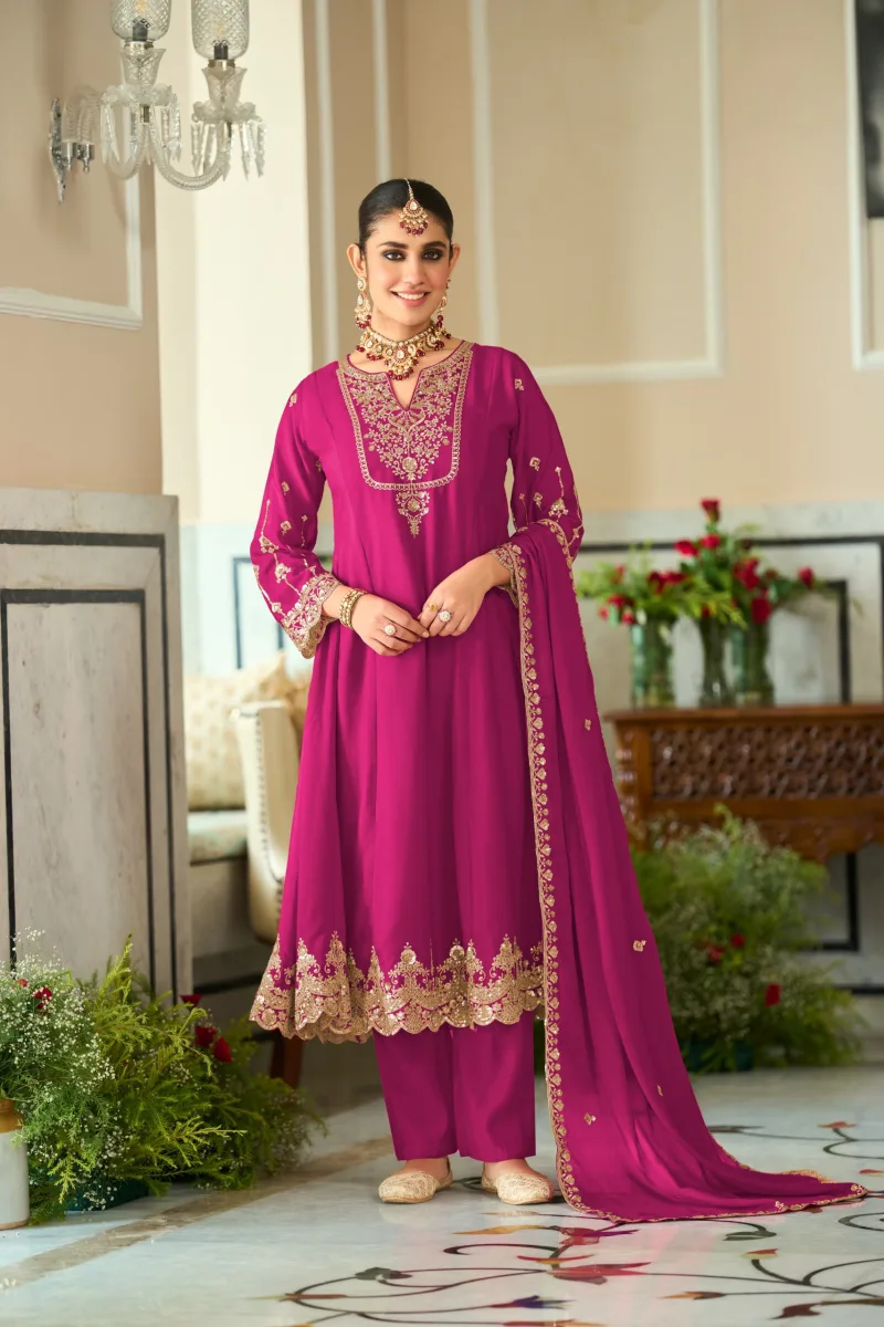 D 9827 By Zaveri Chinon Embroidery Readymade Suits